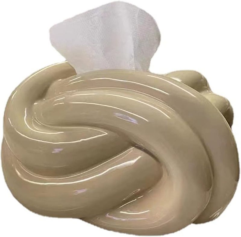 لون حليب القهوة السيراميك عقدة مجردة حامل علبة المناديل ديكور طاولة حديث - Image 5